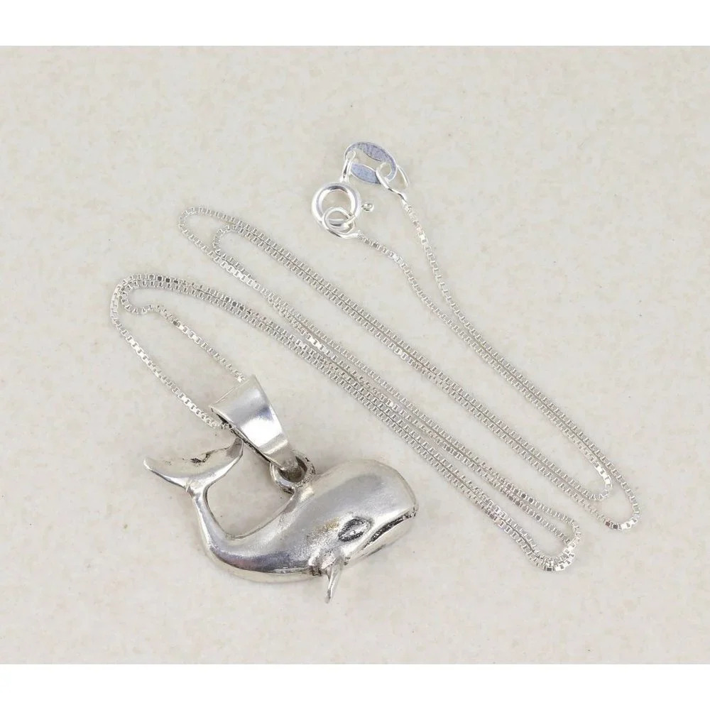 Sterling Silver Whale Necklace 18 inch Chain - Picture 3 of 7